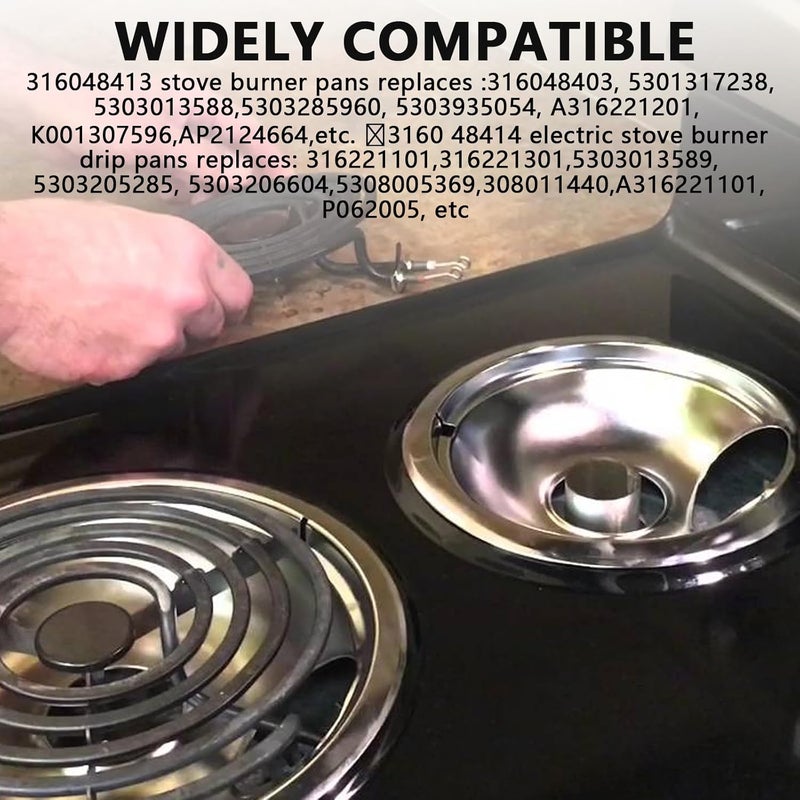 HNBun 316048413 أطباق تنقيط للموقد 8 بوصة (4 عبوات) & 316048414 أطباق تنقيط 6 بوصة (4 عبوات)، أطباق تنقيط كروم متوافقة مع GE هوت بوينت كينمور الموقد الكهربائي - Image 4